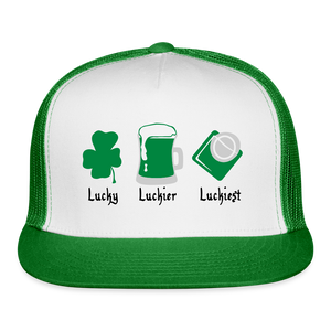 Lucky Luckier Luckiest Custom Trucker Hat - white/kelly green